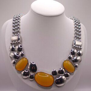 Lia Sophia Silver-tone and Yellow Cloud Burst Statement Necklace